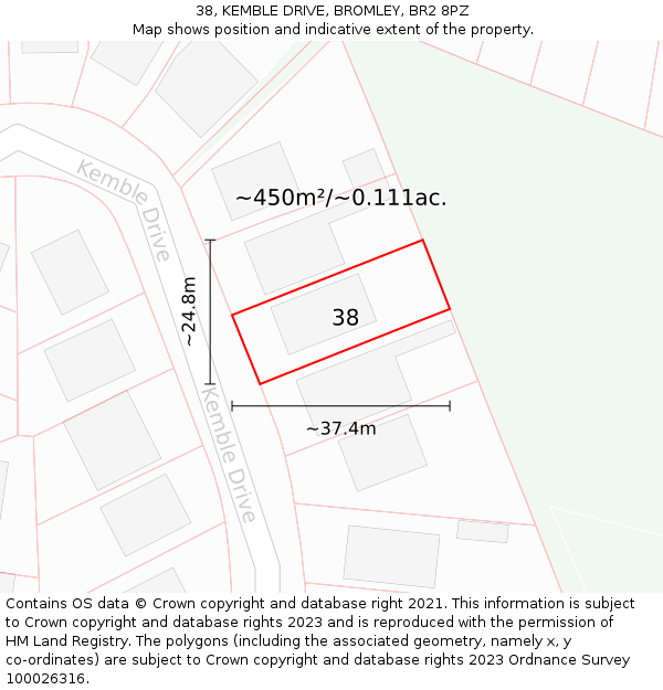38, KEMBLE DRIVE, BROMLEY, BR2 8PZ: Plot and title map
