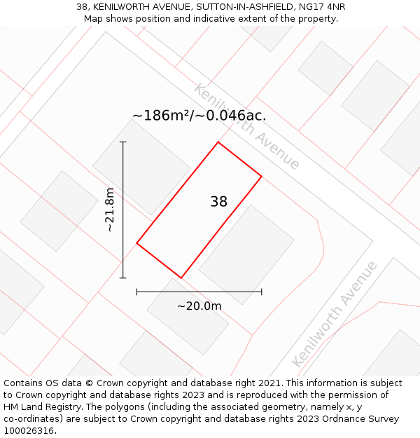 38, KENILWORTH AVENUE, SUTTON-IN-ASHFIELD, NG17 4NR: Plot and title map