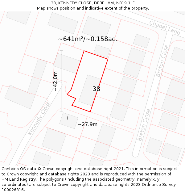 38, KENNEDY CLOSE, DEREHAM, NR19 1LF: Plot and title map