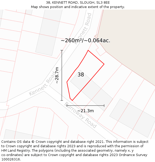 38, KENNETT ROAD, SLOUGH, SL3 8EE: Plot and title map
