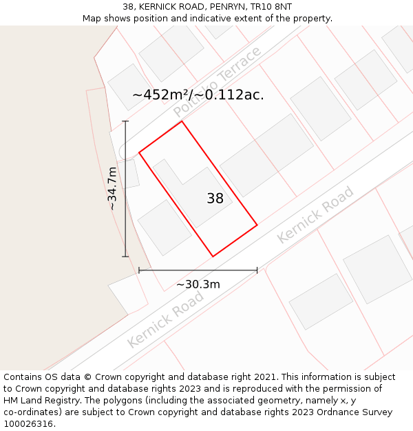 38, KERNICK ROAD, PENRYN, TR10 8NT: Plot and title map