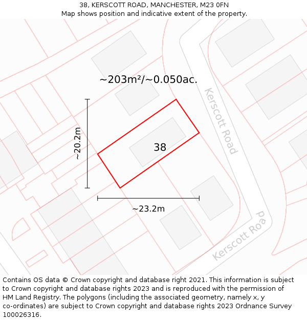 38, KERSCOTT ROAD, MANCHESTER, M23 0FN: Plot and title map