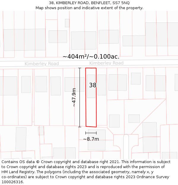 38, KIMBERLEY ROAD, BENFLEET, SS7 5NQ: Plot and title map