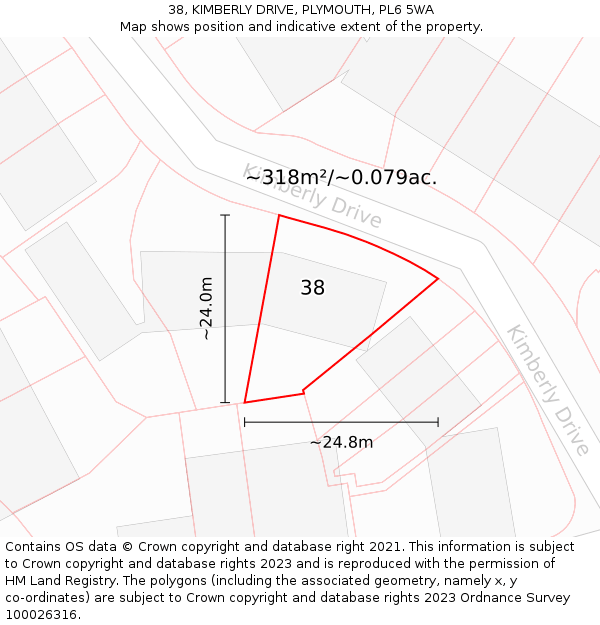 38, KIMBERLY DRIVE, PLYMOUTH, PL6 5WA: Plot and title map