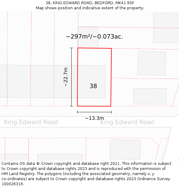 38, KING EDWARD ROAD, BEDFORD, MK41 9SF: Plot and title map