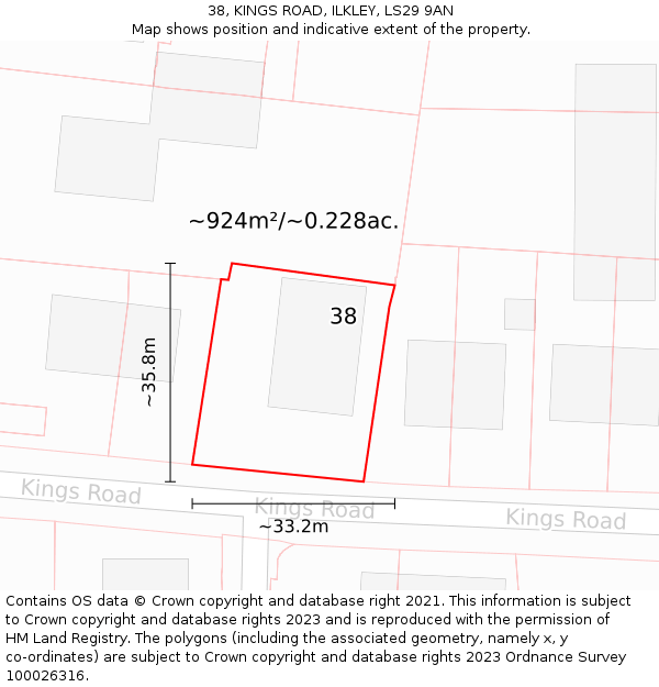 38, KINGS ROAD, ILKLEY, LS29 9AN: Plot and title map