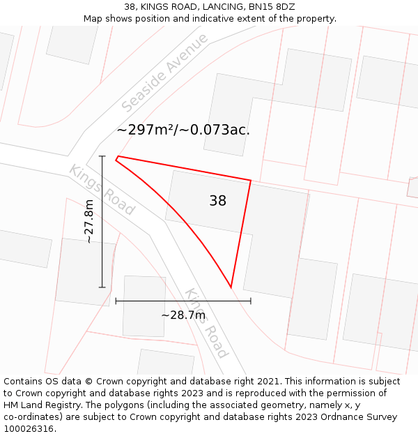 38, KINGS ROAD, LANCING, BN15 8DZ: Plot and title map