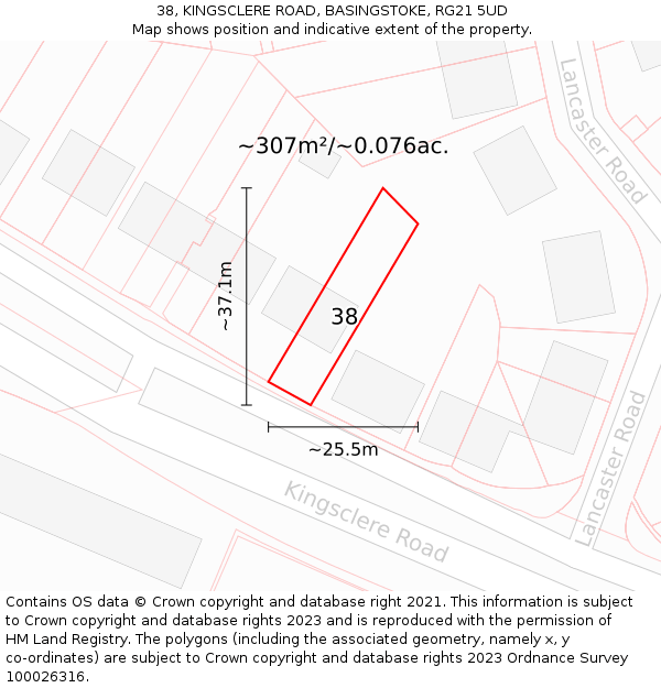 38, KINGSCLERE ROAD, BASINGSTOKE, RG21 5UD: Plot and title map