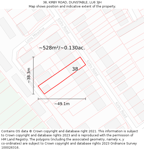 38, KIRBY ROAD, DUNSTABLE, LU6 3JH: Plot and title map