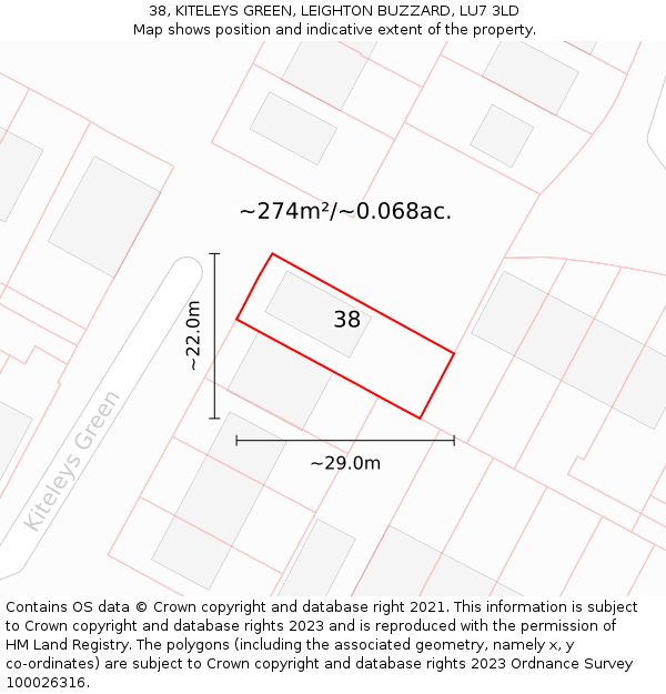 38, KITELEYS GREEN, LEIGHTON BUZZARD, LU7 3LD: Plot and title map