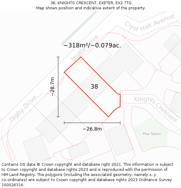 38, KNIGHTS CRESCENT, EXETER, EX2 7TG: Plot and title map