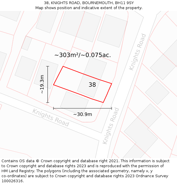 38, KNIGHTS ROAD, BOURNEMOUTH, BH11 9SY: Plot and title map