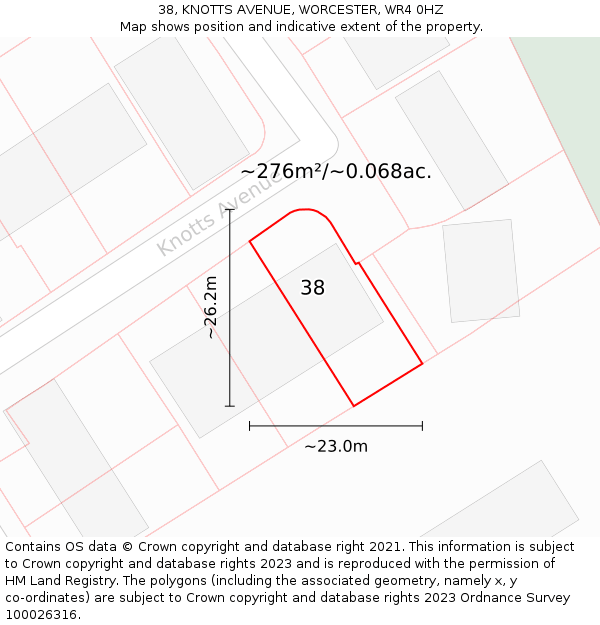 38, KNOTTS AVENUE, WORCESTER, WR4 0HZ: Plot and title map