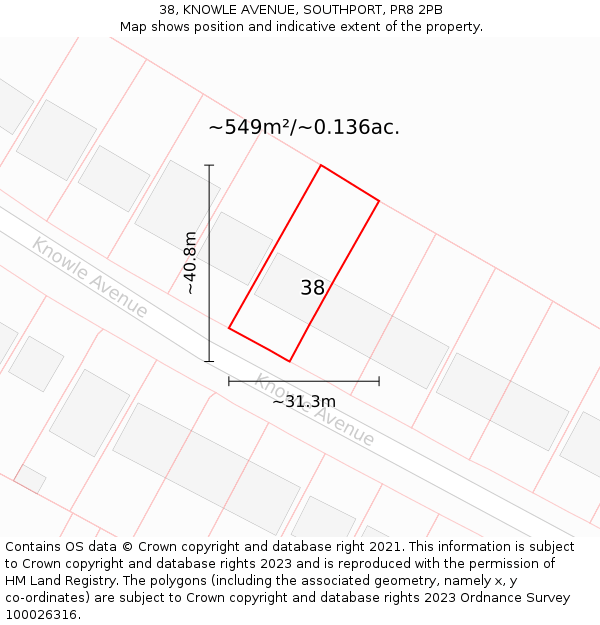 38, KNOWLE AVENUE, SOUTHPORT, PR8 2PB: Plot and title map