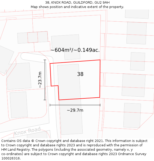 38, KNOX ROAD, GUILDFORD, GU2 9AH: Plot and title map