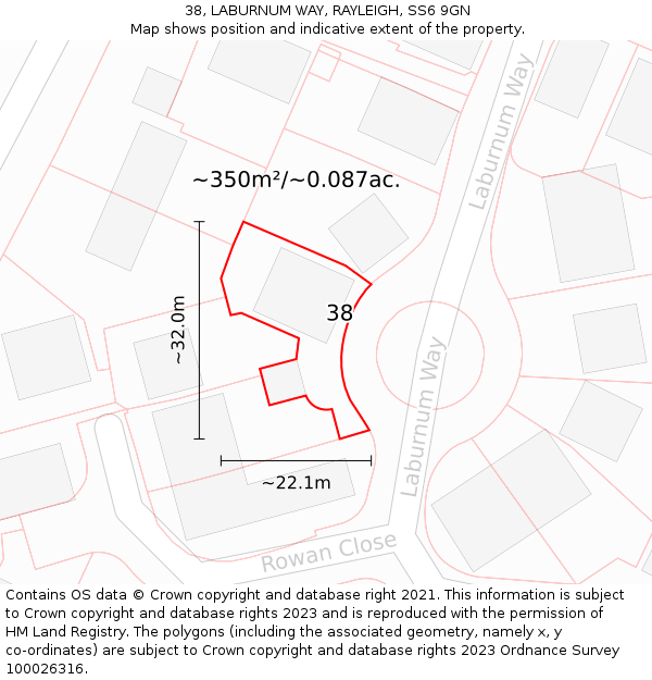 38, LABURNUM WAY, RAYLEIGH, SS6 9GN: Plot and title map