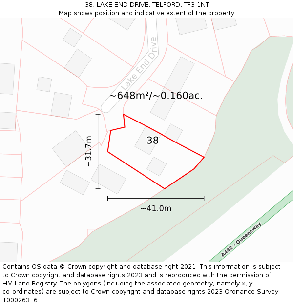 38, LAKE END DRIVE, TELFORD, TF3 1NT: Plot and title map