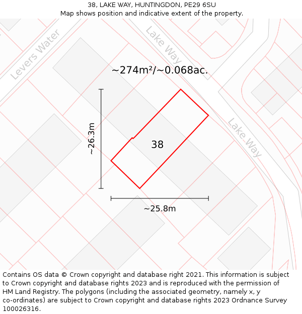 38, LAKE WAY, HUNTINGDON, PE29 6SU: Plot and title map