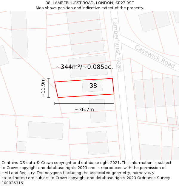 38, LAMBERHURST ROAD, LONDON, SE27 0SE: Plot and title map