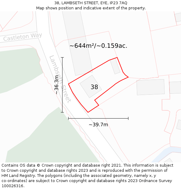 38, LAMBSETH STREET, EYE, IP23 7AQ: Plot and title map