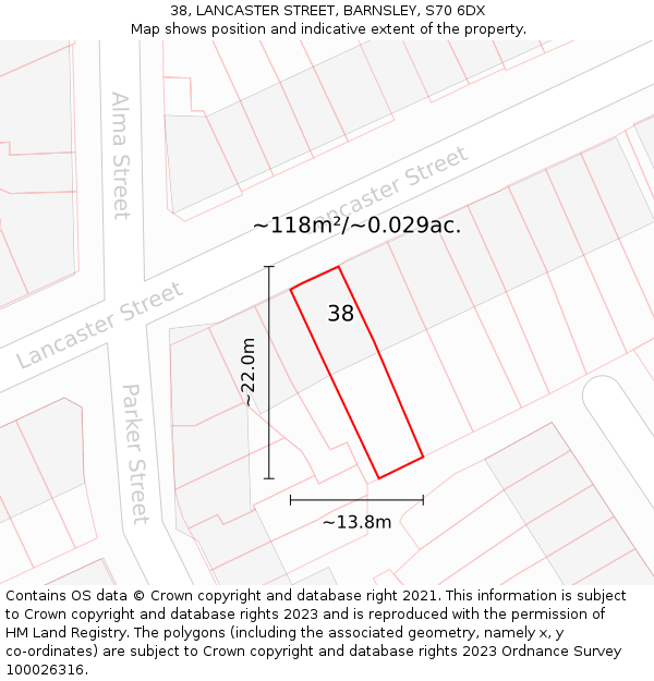 38, LANCASTER STREET, BARNSLEY, S70 6DX: Plot and title map
