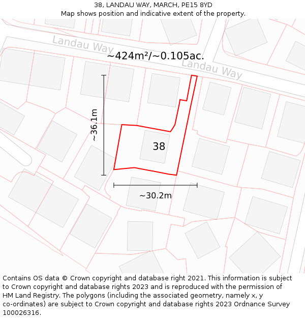 38, LANDAU WAY, MARCH, PE15 8YD: Plot and title map