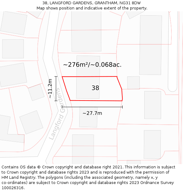 38, LANGFORD GARDENS, GRANTHAM, NG31 8DW: Plot and title map