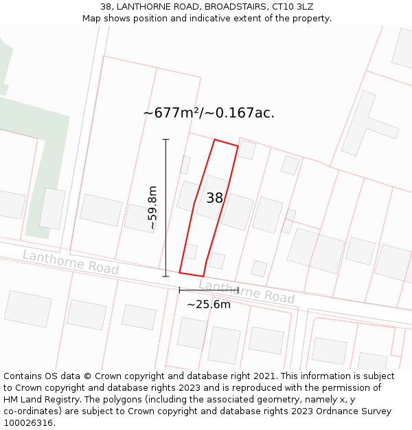 38, LANTHORNE ROAD, BROADSTAIRS, CT10 3LZ: Plot and title map