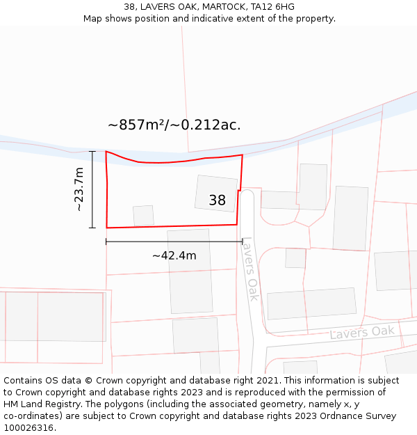 38, LAVERS OAK, MARTOCK, TA12 6HG: Plot and title map