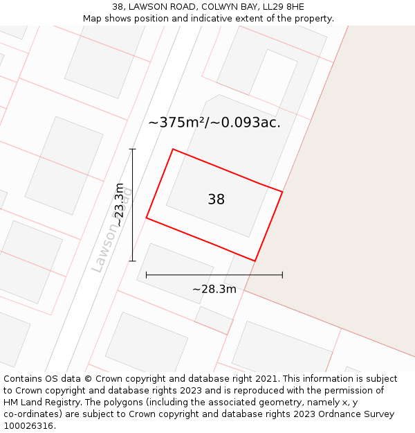 38, LAWSON ROAD, COLWYN BAY, LL29 8HE: Plot and title map