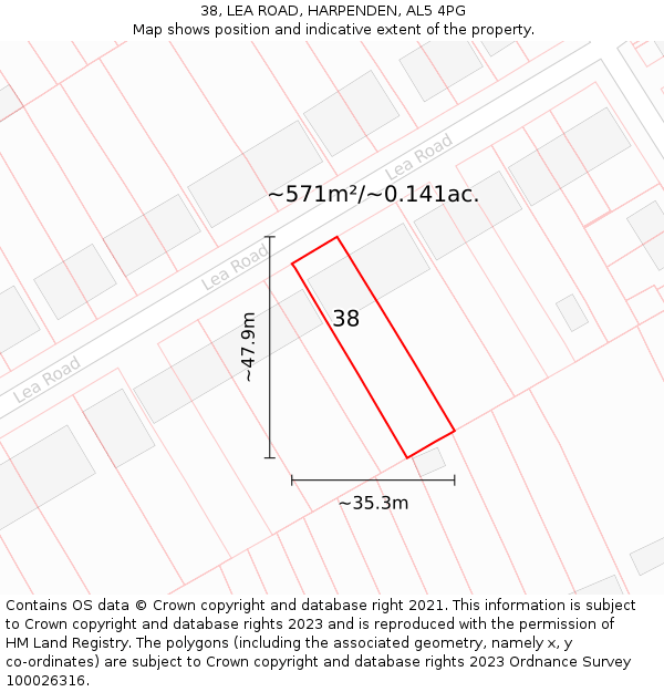 38, LEA ROAD, HARPENDEN, AL5 4PG: Plot and title map