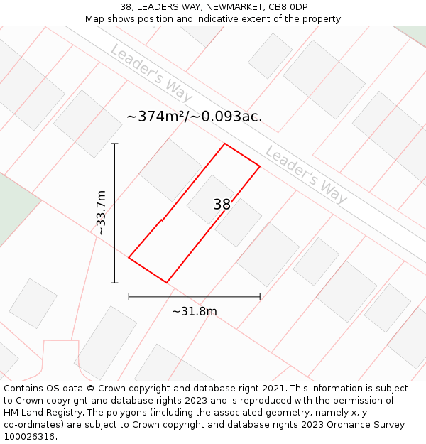 38, LEADERS WAY, NEWMARKET, CB8 0DP: Plot and title map