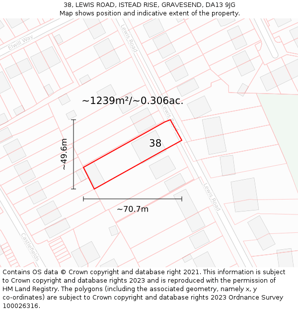 38, LEWIS ROAD, ISTEAD RISE, GRAVESEND, DA13 9JG: Plot and title map