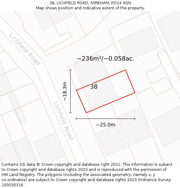 38, LICHFIELD ROAD, FAREHAM, PO14 4QN: Plot and title map