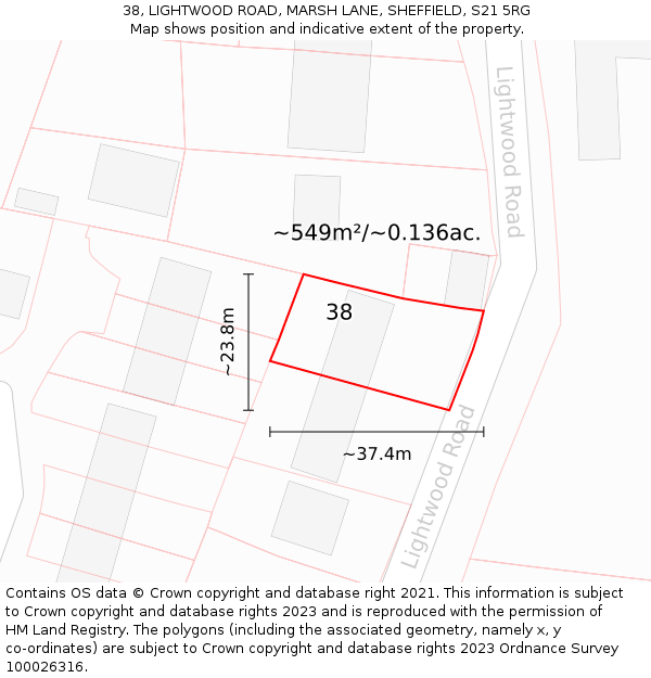 38, LIGHTWOOD ROAD, MARSH LANE, SHEFFIELD, S21 5RG: Plot and title map