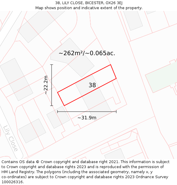 38, LILY CLOSE, BICESTER, OX26 3EJ: Plot and title map