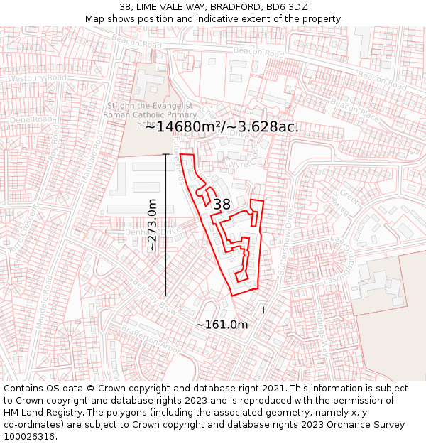 38, LIME VALE WAY, BRADFORD, BD6 3DZ: Plot and title map