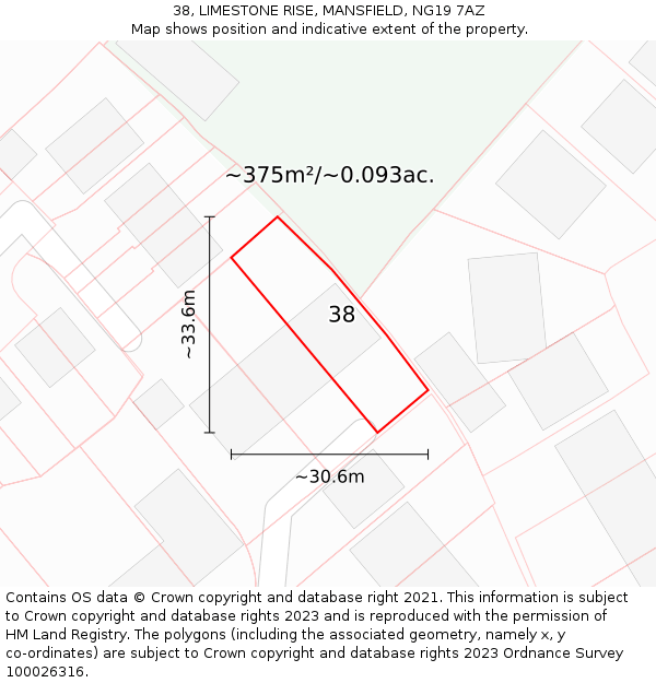 38, LIMESTONE RISE, MANSFIELD, NG19 7AZ: Plot and title map