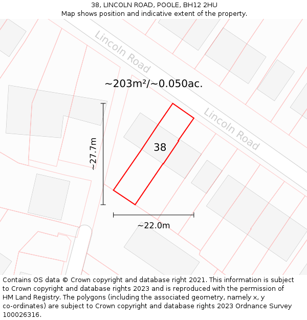 38, LINCOLN ROAD, POOLE, BH12 2HU: Plot and title map