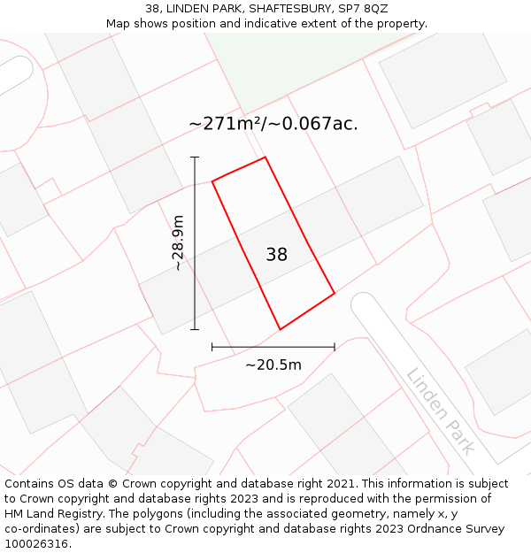 38, LINDEN PARK, SHAFTESBURY, SP7 8QZ: Plot and title map