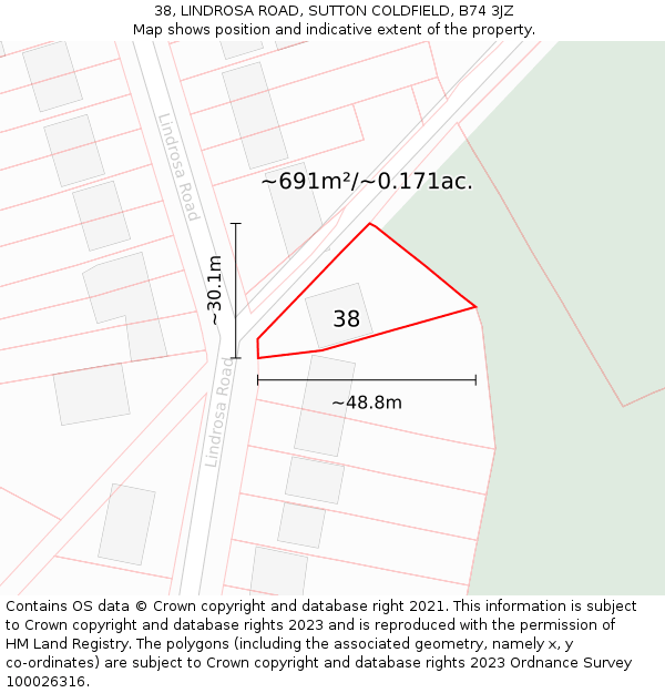 38, LINDROSA ROAD, SUTTON COLDFIELD, B74 3JZ: Plot and title map