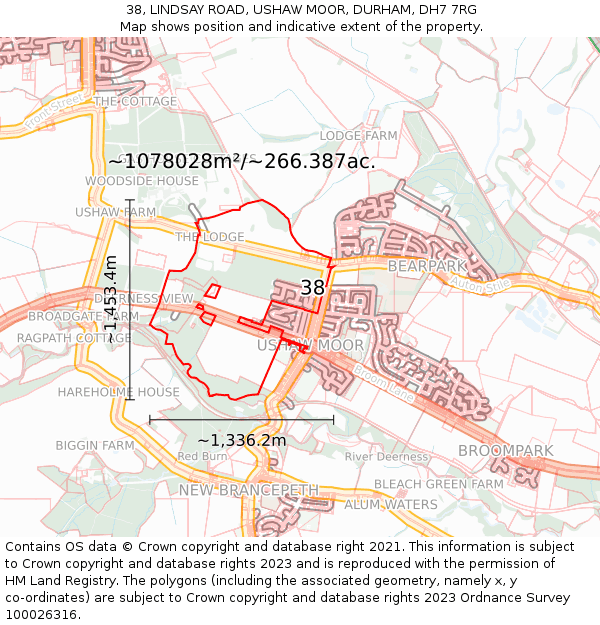 38, LINDSAY ROAD, USHAW MOOR, DURHAM, DH7 7RG: Plot and title map