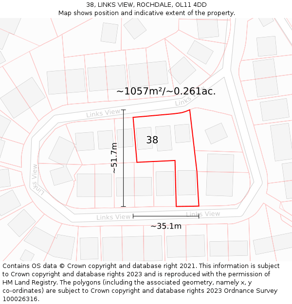 38, LINKS VIEW, ROCHDALE, OL11 4DD: Plot and title map