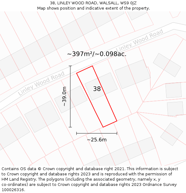 38, LINLEY WOOD ROAD, WALSALL, WS9 0JZ: Plot and title map