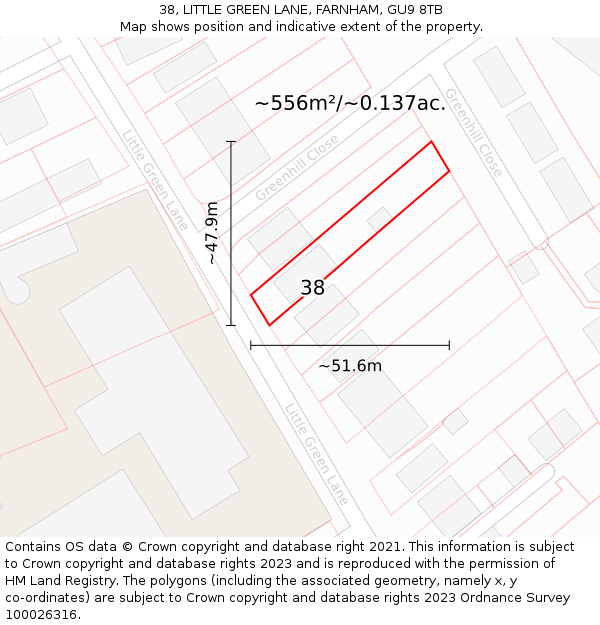 38, LITTLE GREEN LANE, FARNHAM, GU9 8TB: Plot and title map