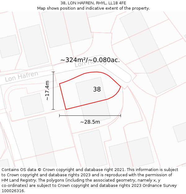 38, LON HAFREN, RHYL, LL18 4FE: Plot and title map