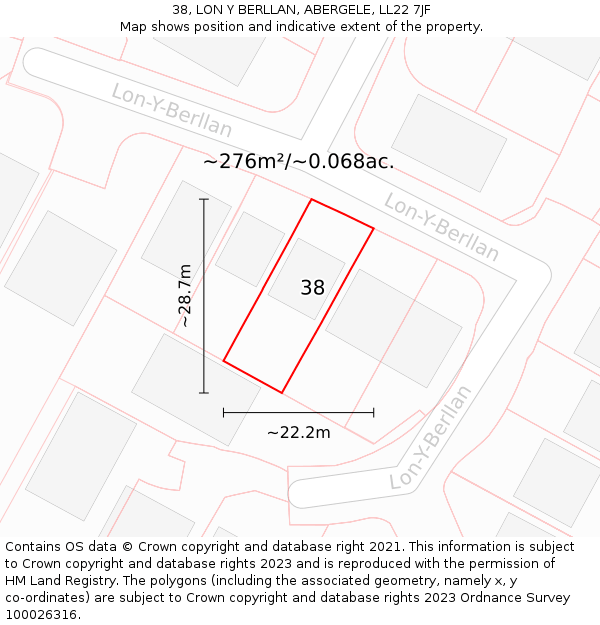 38, LON Y BERLLAN, ABERGELE, LL22 7JF: Plot and title map