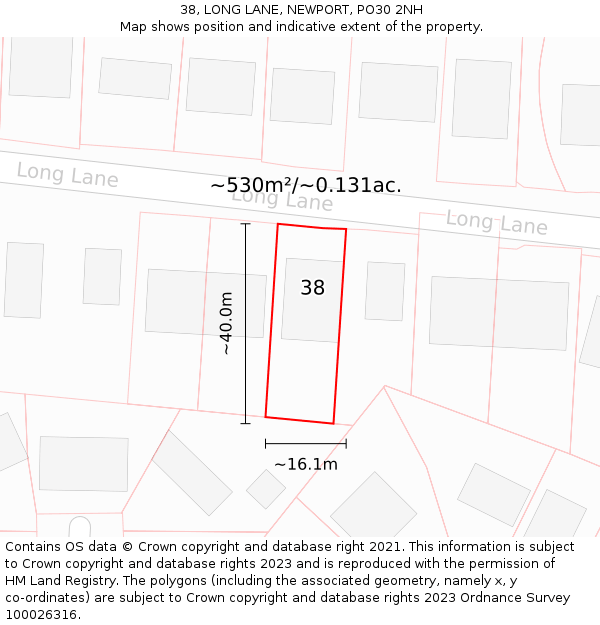 38, LONG LANE, NEWPORT, PO30 2NH: Plot and title map