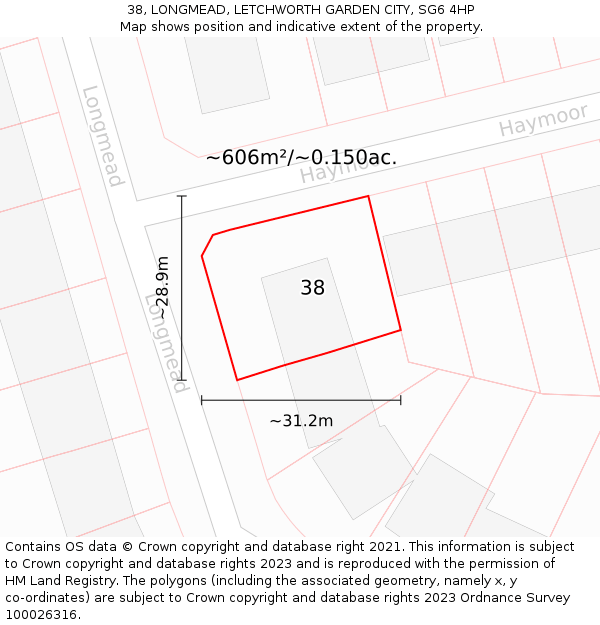 38, LONGMEAD, LETCHWORTH GARDEN CITY, SG6 4HP: Plot and title map