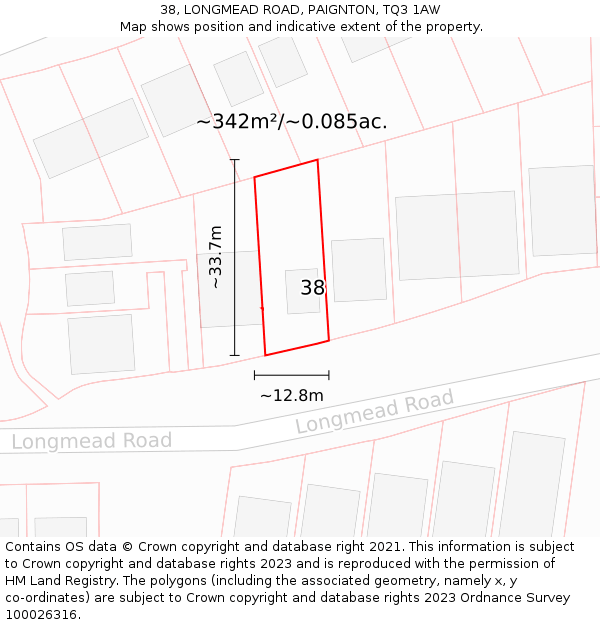 38, LONGMEAD ROAD, PAIGNTON, TQ3 1AW: Plot and title map